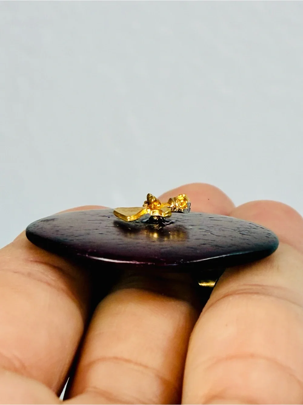 Unique Round Dark Cherry Wood Stud Earrings with Gold Accent - Women’s Jewelry
